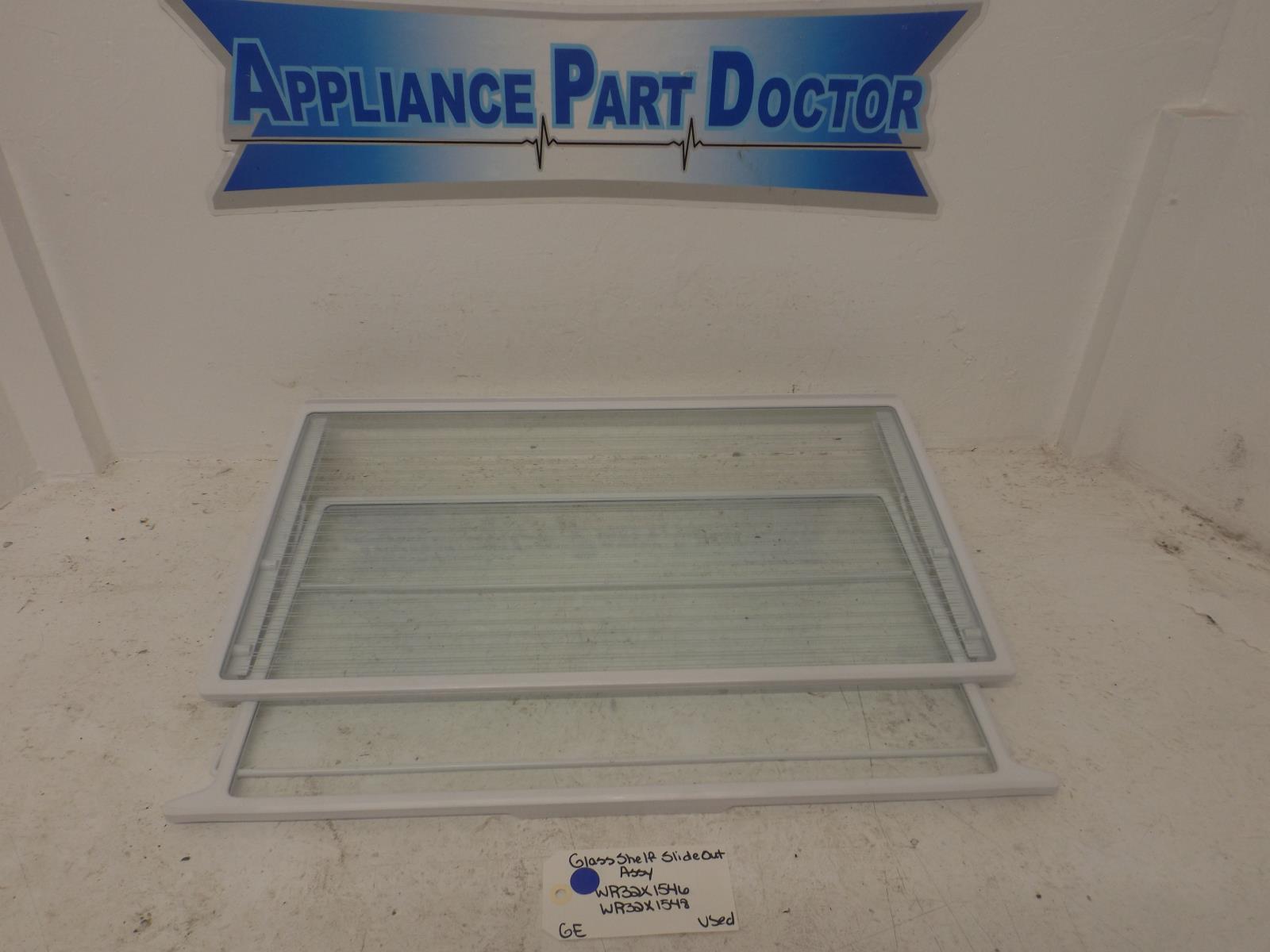 GE Refrigerator WR32X1546 WR32X1548 Glass Shelf Slide Out Assy Used GE Refrigerator WR32X1546 WR32X1548 Glass Shelf Slide Out Assy Used